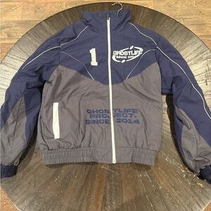 Two-Tone Navy and Gray Bomber Jacket